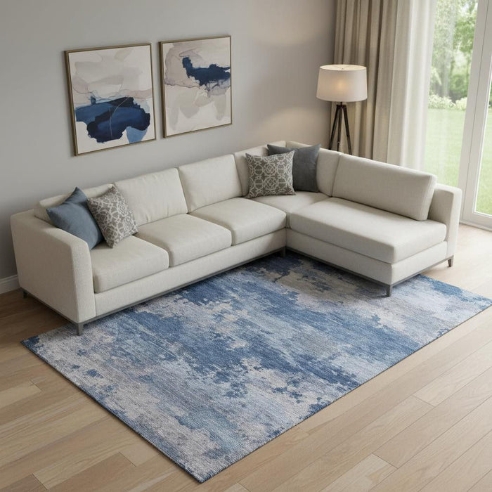 10' X 14' Abstract Washable Area Rug With UV Protection (717194) - Navy Blue / Denim Blue