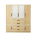 HomeRoots 70-inch wood and rat mirror six-door, four-drawer combo dresser in natural finish, showcasing its spacious wardrobe and storage.