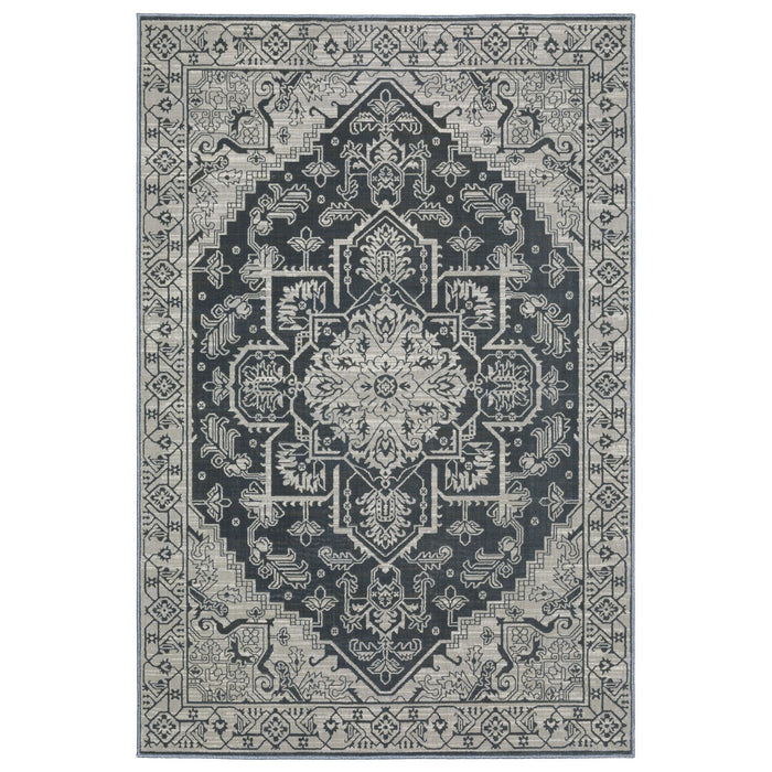 8' X 11' Oriental Area Rug - Blue And Gray