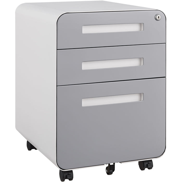 Giga 3-drawer mobile filing cabinet with five wheels, steel construction, waterproof design, suitable for legal, letter, and A4 files.