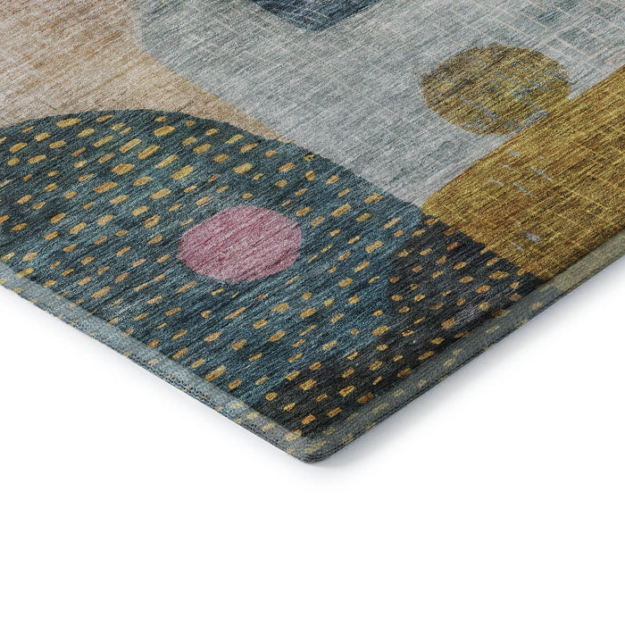 10' X 14' Geometric Washable Area Rug With UV Protection (684804) - Green / Teal / Orange / Purple