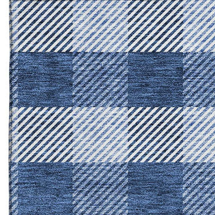 10' X 14' Plaid Washable Area Rug With UV Protection (673483) - Navy Blue / Ivory