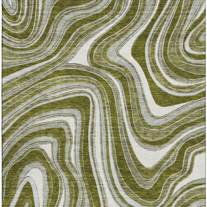 9' X 12' Marble Washable Area Rug With UV Protection - Olive Green
