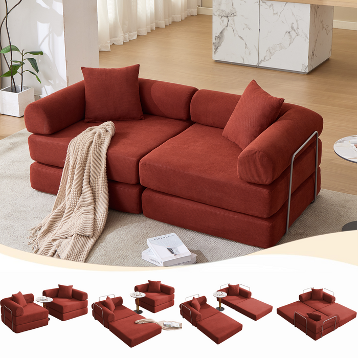 [NEW ARRIVED] [VIDEO PROVIDED]Modular Sofa Bed for Apartment,Convertible Sofa Bed,Fixed-Shape Frame & Removable Armrests,Folding Mattress sofa for Small Spaces ,No Assembly ,Corduroy,Ancora Red