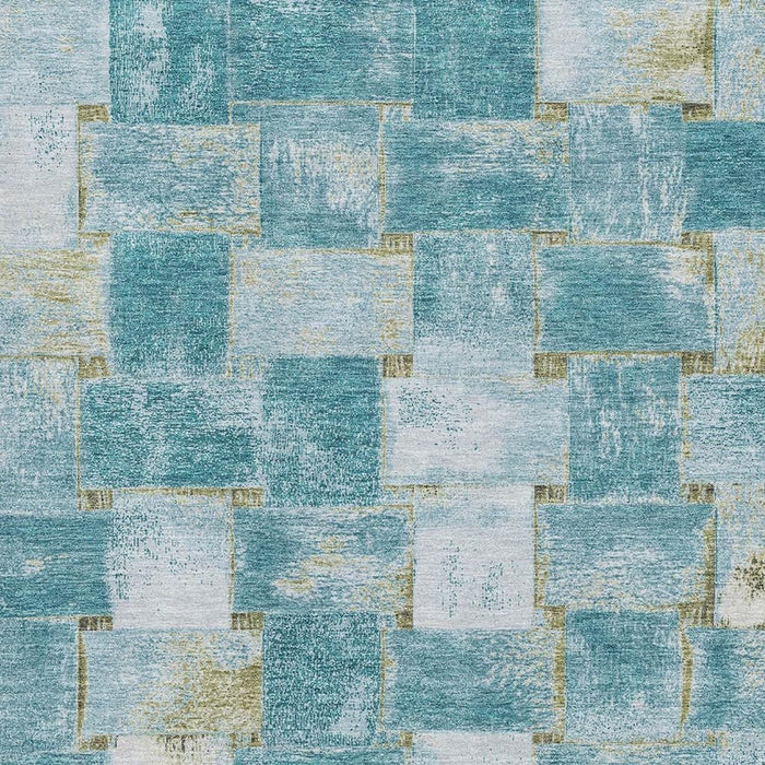10' X 14' Striped Washable Area Rug With UV Protection (710244) - Teal / Khaki