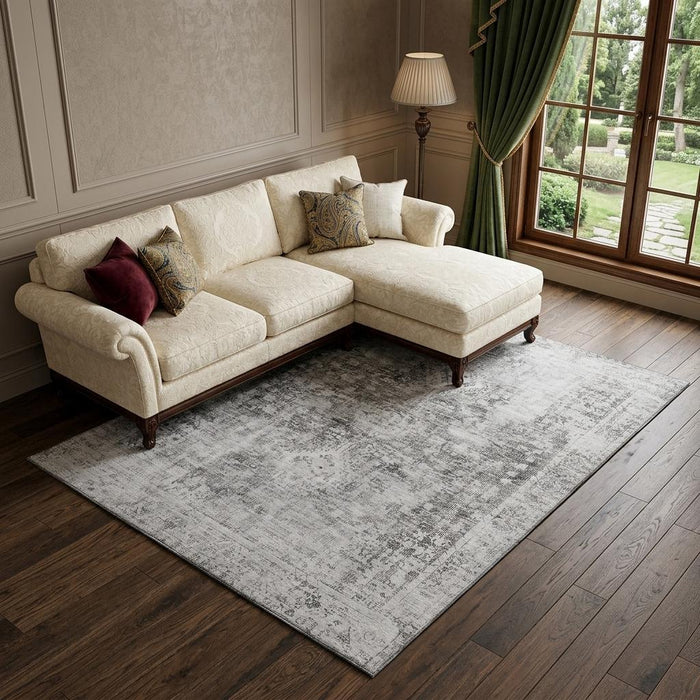 10' X 14' Oriental Washable Area Rug With UV Protection (691986) - Charcoal / Silver