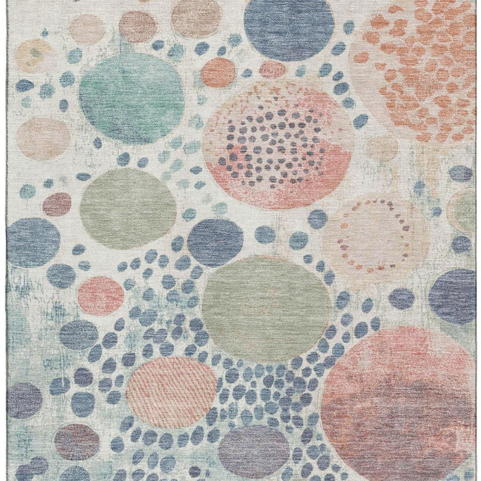 10' X 14' Geometric Washable Area Rug With UV Protection (707257) - Denim Blue / Peach / Ivory