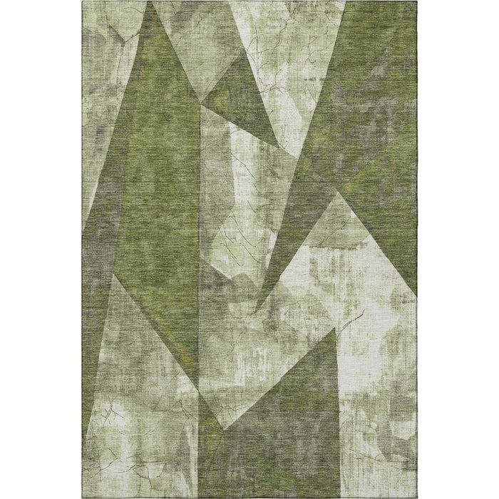 10' X 14' Abstract Geometric Washable Area Rug With UV Protection (705329) - Green / Ivory / Beige