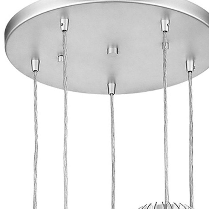 Five Light Acrylic And Steel Shade Hanging Globe Light - Silver