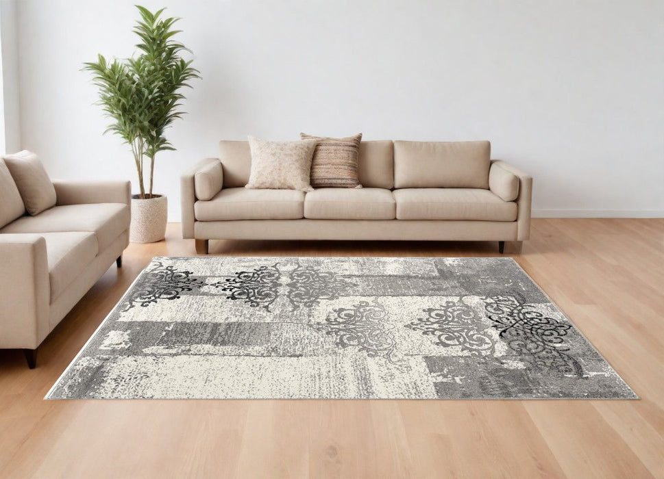 8' x 10' Damask Dhurrie Area Rug - Gray