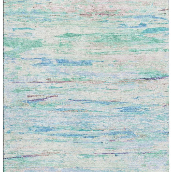 10' X 14' Abstract Washable Area Rug With UV Protection (710154) - Teal / Ivory
