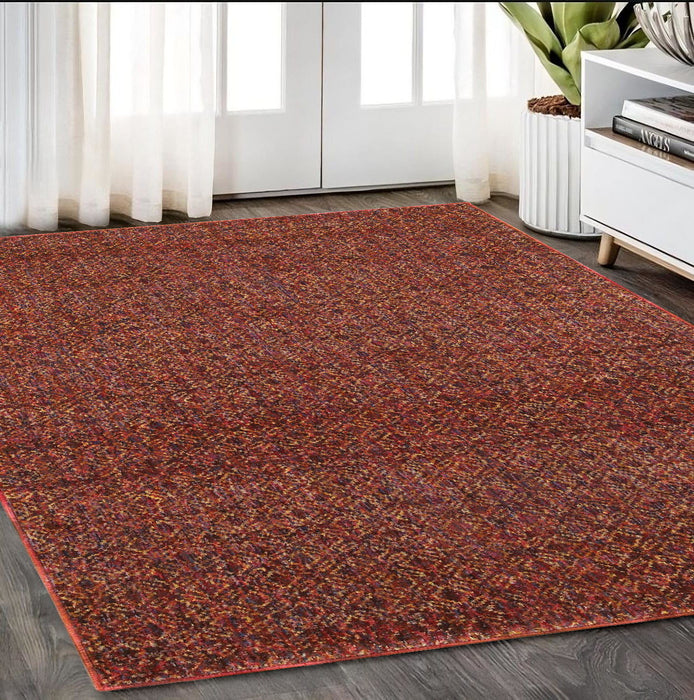 5' x 7' Geometric Power Loom Area Rug - Red And Gold