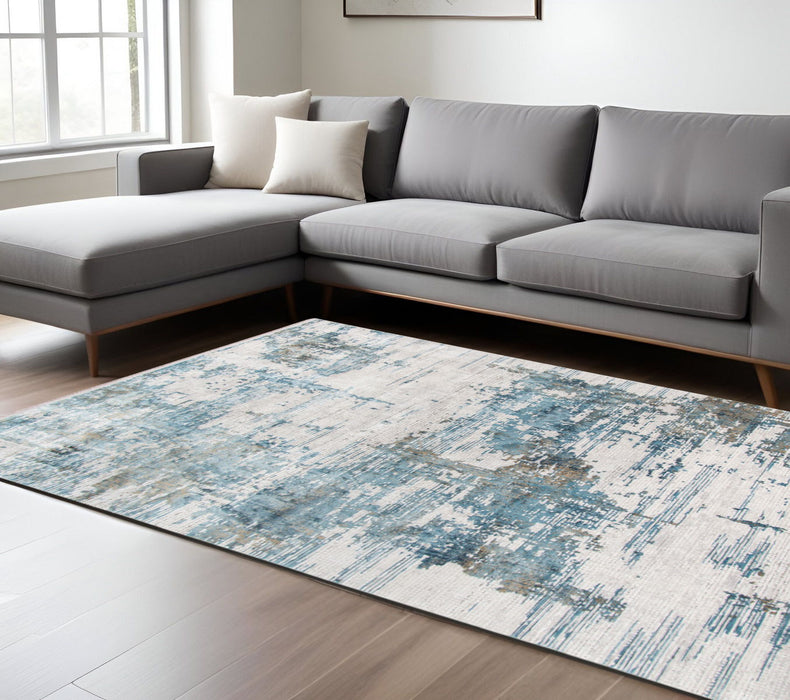 5' X 8' Abstract Area Rug With Fringe - Ivory
