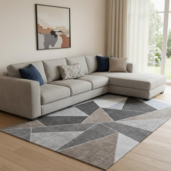10' X 14' Geometric Washable Area Rug With UV Protection (653308) - Chocolate / Brown / Gray