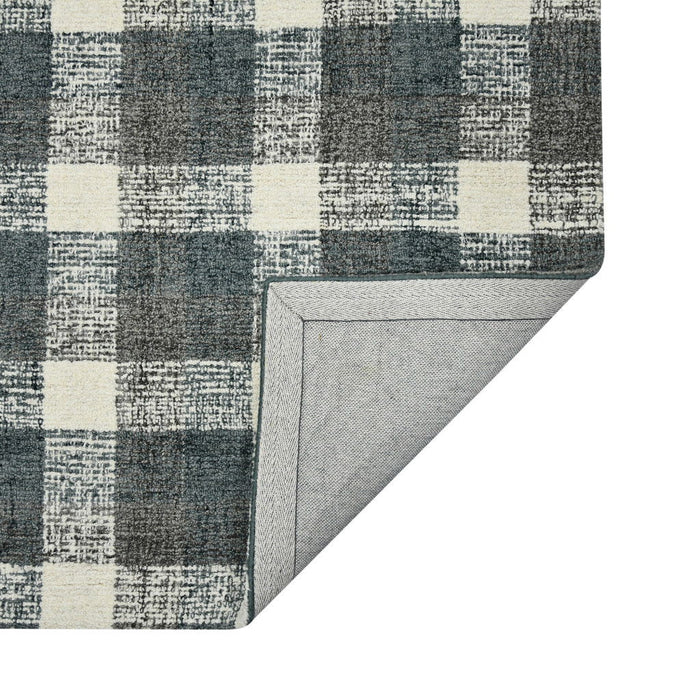 9' X 13' Wool Plaid Hand Tufted Area Rug - Dark Gray And Ivory