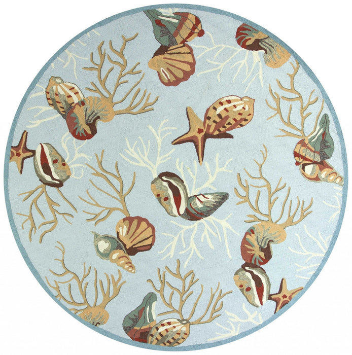 7' Round Indoor Area Rug - Blue Shells And Corals