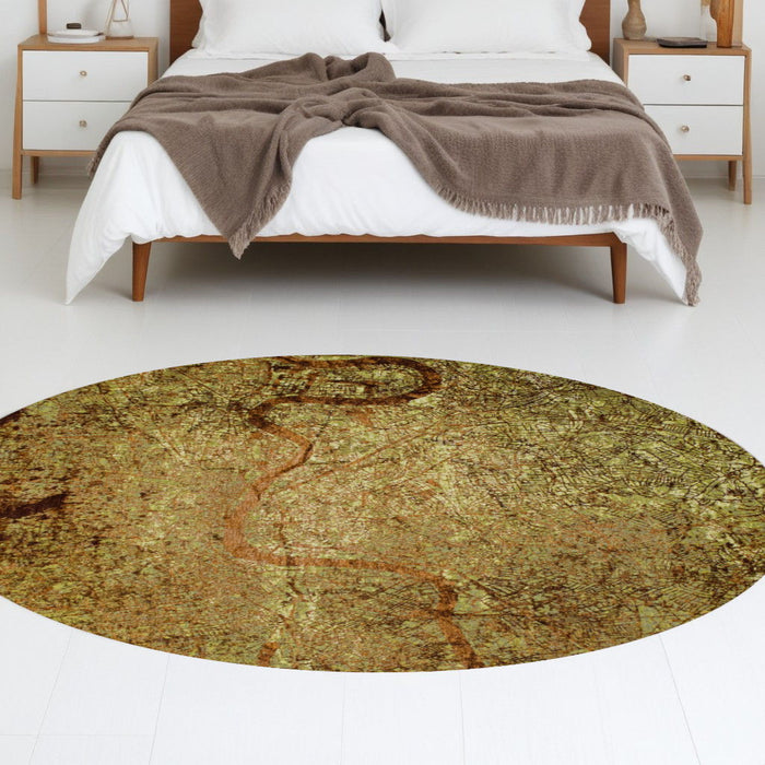 8' Round Abstract Non Skid Area Rug - Green And Brown