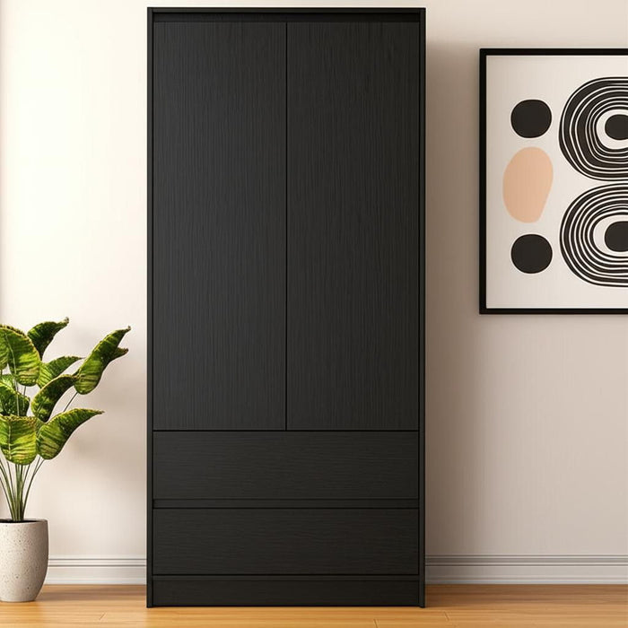 71" Transitional Wood Two Door Two Drawer Combo Dresser - Black