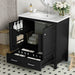 Giga bathroom vanity with single sink, solid wood frame, two-door storage, drawer, and soft-close hinges in a modern design.
