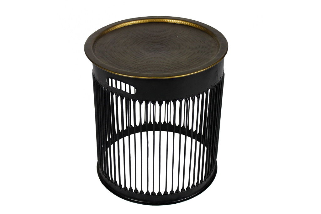 Iron Round Drum End Table - Brass