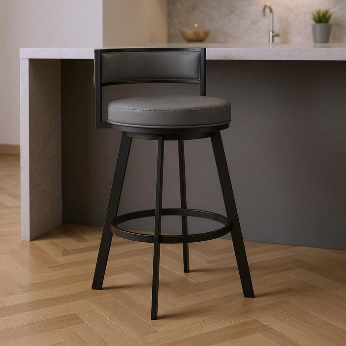 34" Faux Leather Swivel Low Back Counter Height Bar Chair - Gray