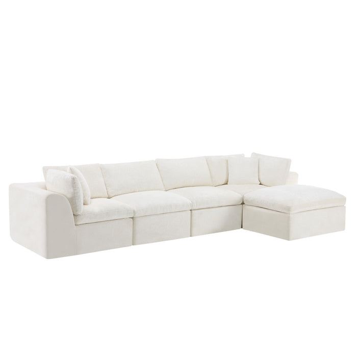 Chenille Modular Sofa Chaise With Ottoman Toss Pillows (725203) - Beige