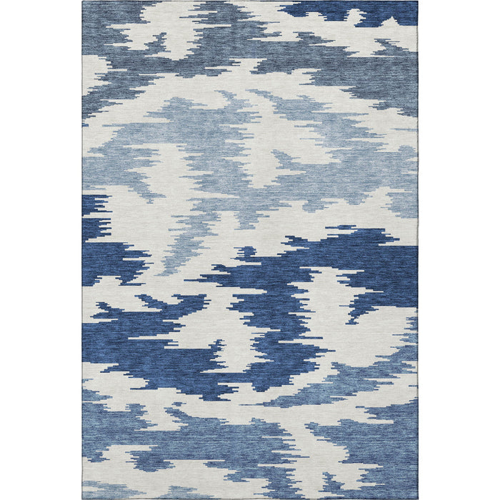 9' X 12' Abstract Washable Area Rug With UV Protection - Navy Blue / Ivory