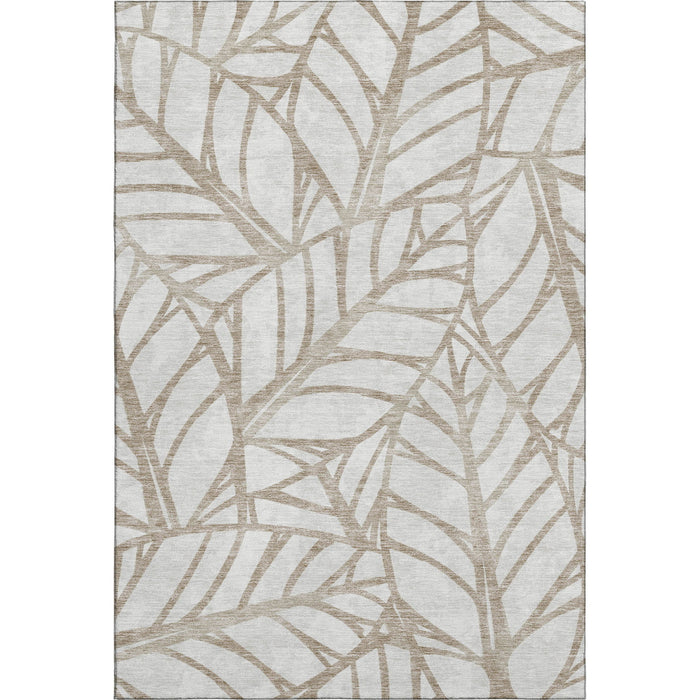 8' X 10' Floral Washable Area Rug With UV Protection - Beige And Brown