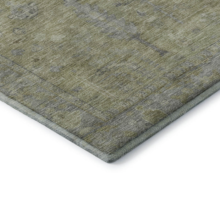 10' X 14' Oriental Washable Area Rug With UV Protection (686054) - Artichoke Green / Gray