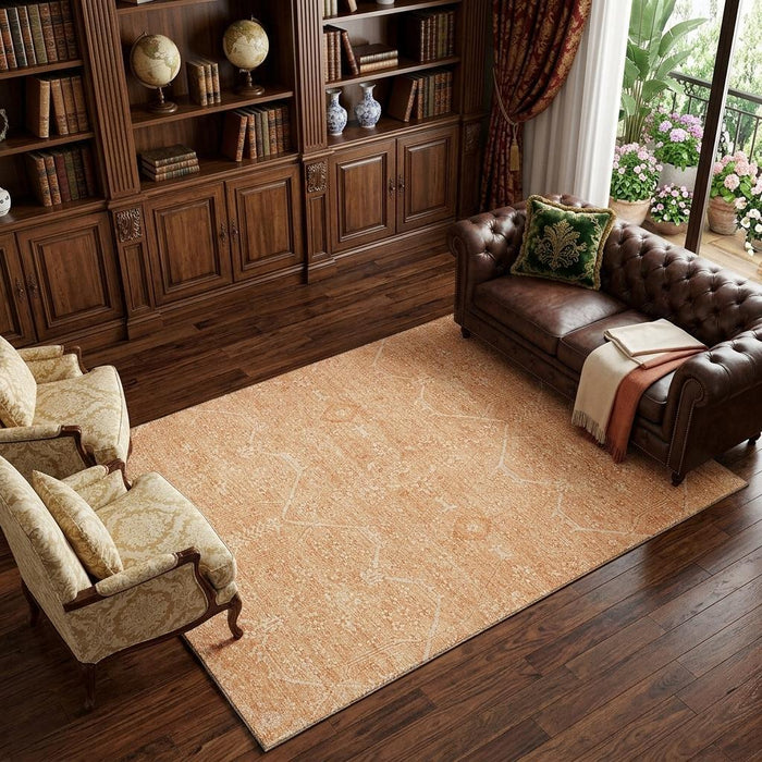 10' X 14' Floral Washable Area Rug With UV Protection (691776) - Salmon / Ivory