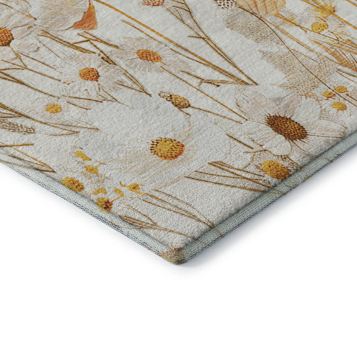 10' X 14' Floral Washable Area Rug With UV Protection (694062) - Ivory / Orange