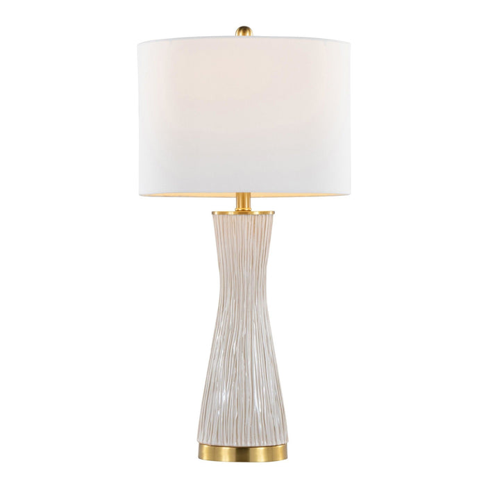 Gemma - Brush Ceramic Table Lamp (Set of 2) - Gold Metal, White Ceramic, White Linen
