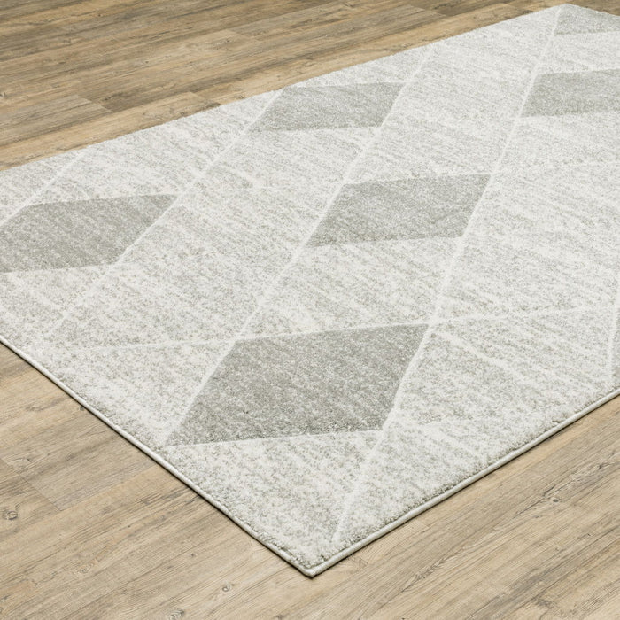9.8' x 12.8' Geometric Power Loom Stain Resistant Area Rug - Grey And Ivory