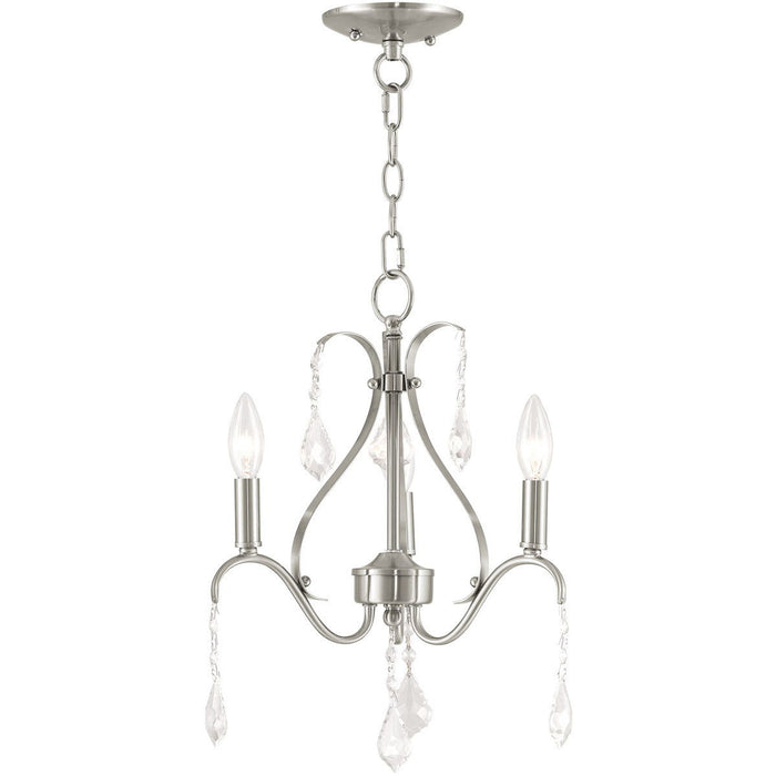 Three Light Dimmable Chandelier With Shades - Nickel