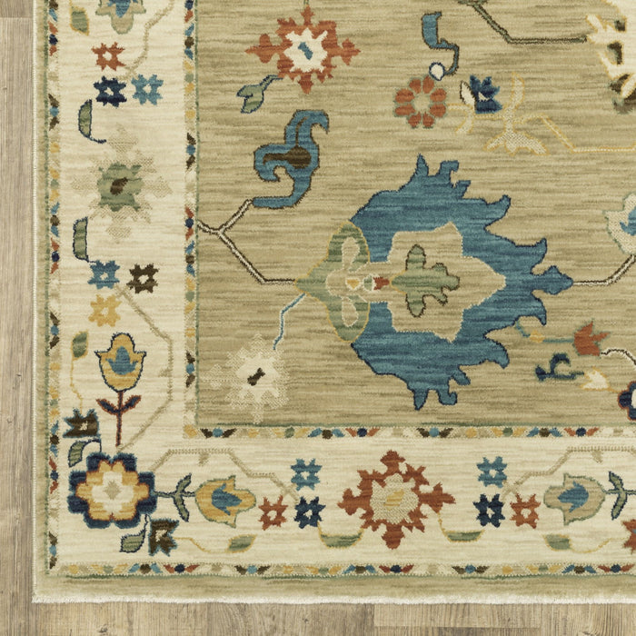 7' X 10' Oriental Area Rug With Fringe - Beige