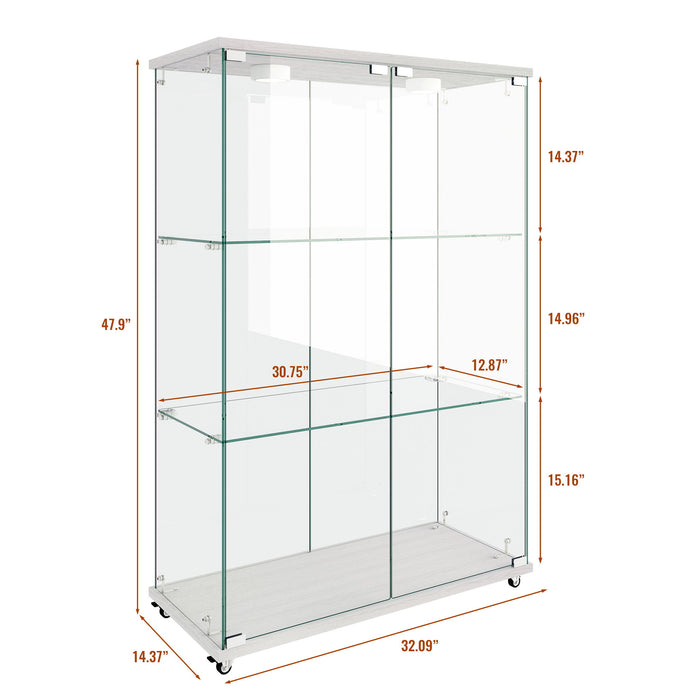 Giga modern display cabinet with LED lights, transparent tempered glass doors, and three shelves for stylish storage.