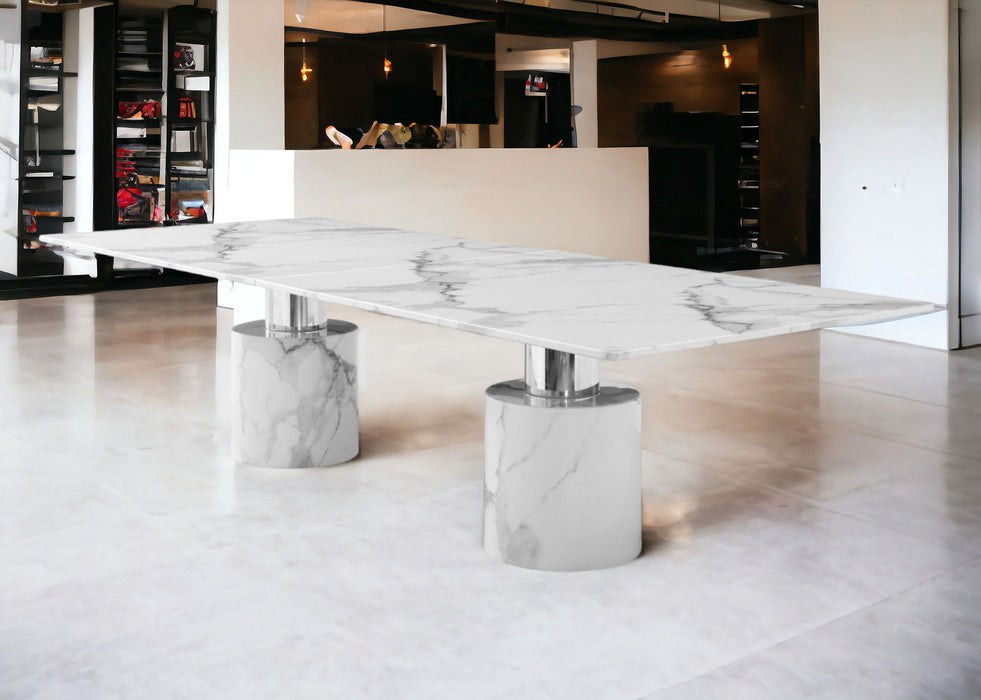 120" Marble Double Pedestal Base Dining Table - White