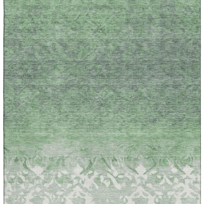 10' X 14' Damask Washable Area Rug With UV Protection (709438) - Green / Ivory