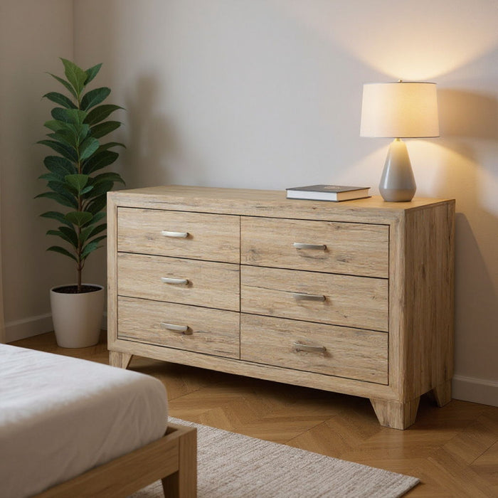 Six Drawer Double Dresser - Natural Brown