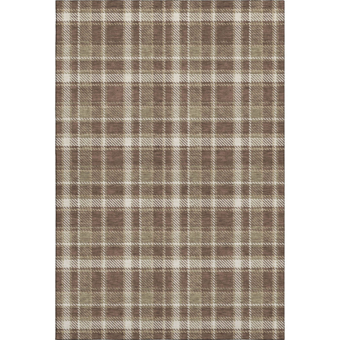 10' X 14' Plaid Washable Area Rug With UV Protection (649432) - Chocolate / Ivory