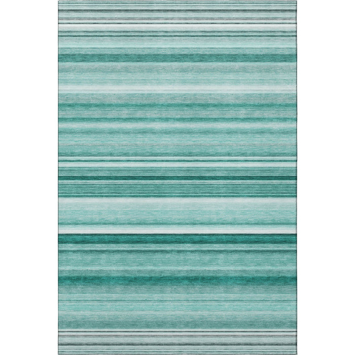 10' X 14' Striped Washable Area Rug With UV Protection (647692) - Aqua / Ivory