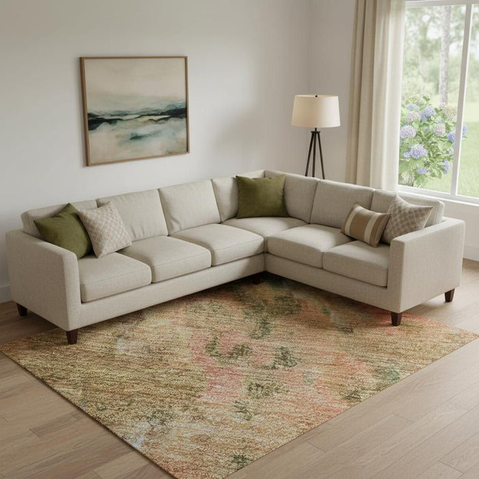 10' X 14' Abstract Washable Area Rug With UV Protection (700307) - Fern Green / Rust / Copper