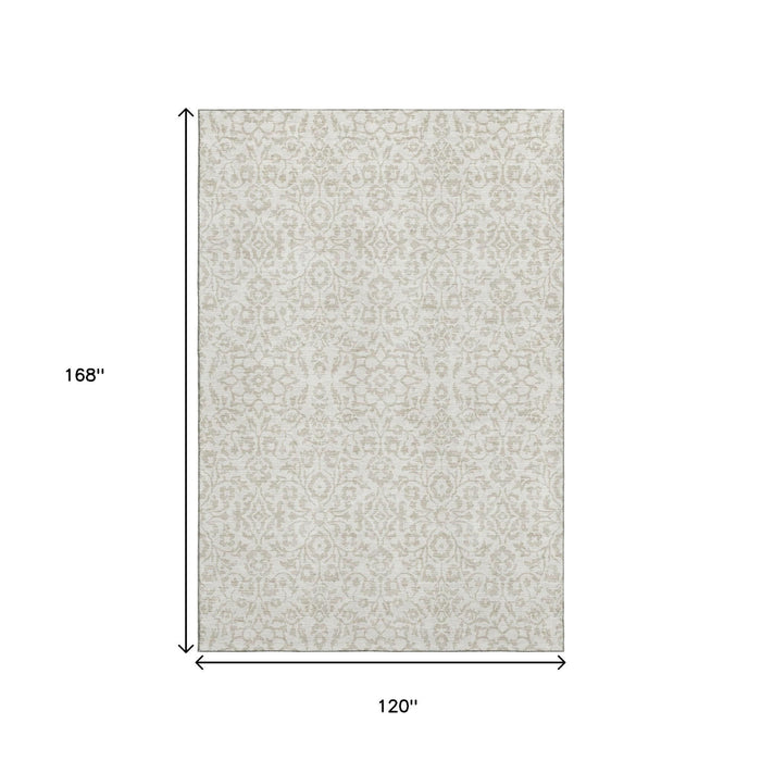 10' X 14' Damask Washable Area Rug With UV Protection (673139) - Ivory / Beige