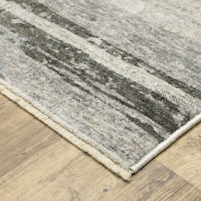 7' X 10' Abstract Area Rug With Fringe - Gray And Ivory