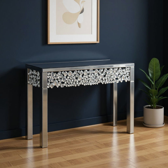 47" Mirro Glass Faux Crystal Bling Console Table - Silver
