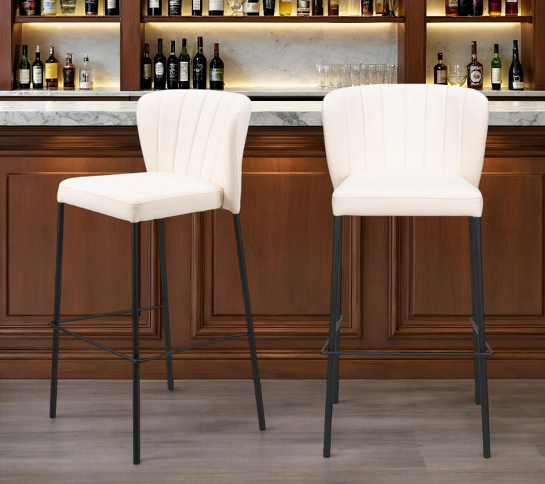 Faux Leather And Steel Bar Height Bar Chairs (Set of 2) - Cream And Black