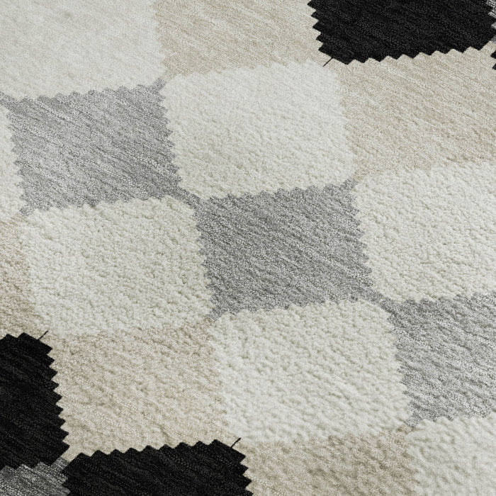 10' X 14' Geometric Washable Area Rug With UV Protection (679036) - Black / Gray / Ivory