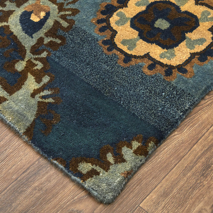 9' X 12' Wool Hand Knotted Area Rug (744349) - Blue / Gray / Tan