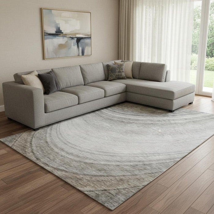 10' X 14' Ombre Washable Area Rug With UV Protection (650314) - Gray / Ivory / Beige