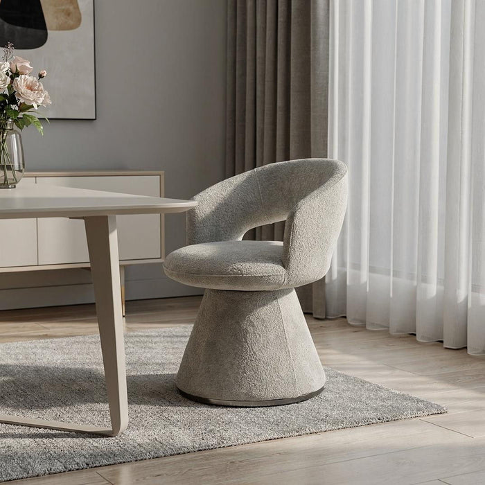 Boucle Partially Open Back Swivel Dining Arm Chair - Dark Gray